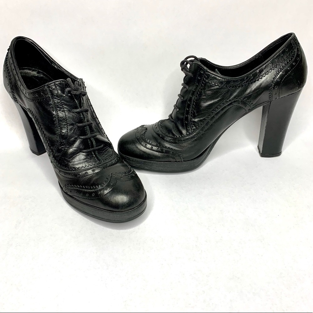 Women’s black leather vintage lace heels-39
